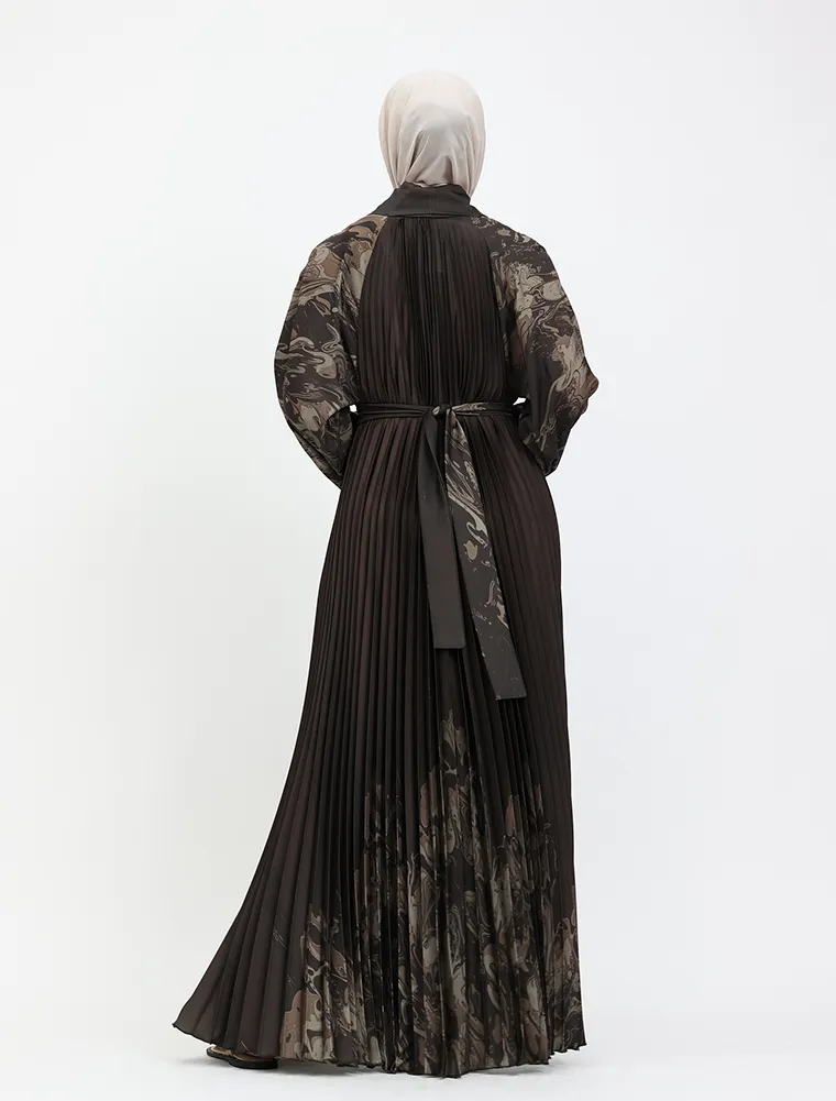 Choc Marble Pleated Silhouette Abaya